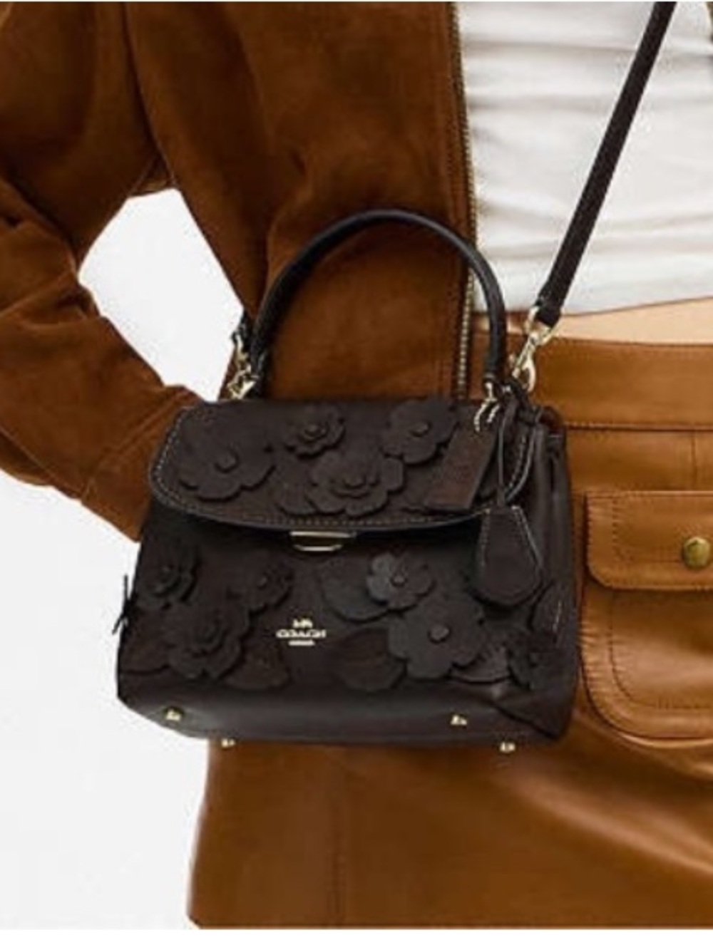 Coach Dark Brown Floral Appliqué Satchel - Picture 3 of 10